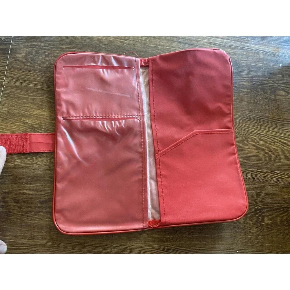 Vintage Globus Travel Organizer Red & White Vinyl 80s Airline Souvenir With Mult
